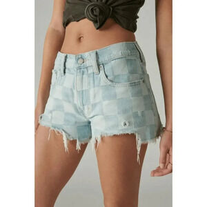 Lucky Brand Mid Rise Boy Checkered Jean Short Womens Size 28 Blue Cutoff‎